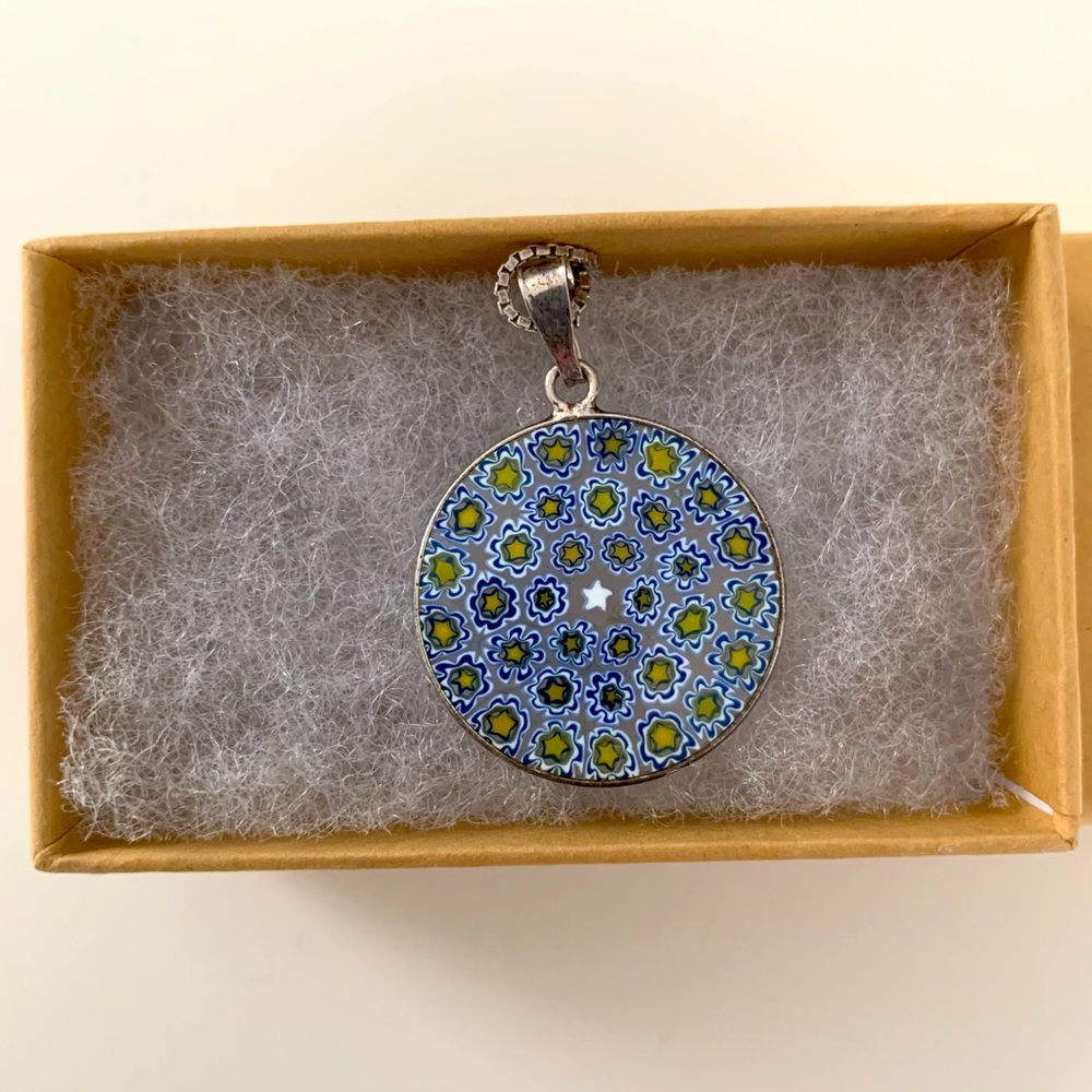 Italian Glass Necklace with Sterling Silver Chain